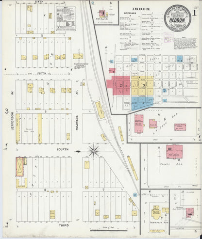 Sanborn Fire Insurance Map from Hebron, Thayer County, Nebraska (1904), Sheet #0001 - Complete Map Set gallery image, historic Sanborn map, vintage wall art, Nebraska Nebraska