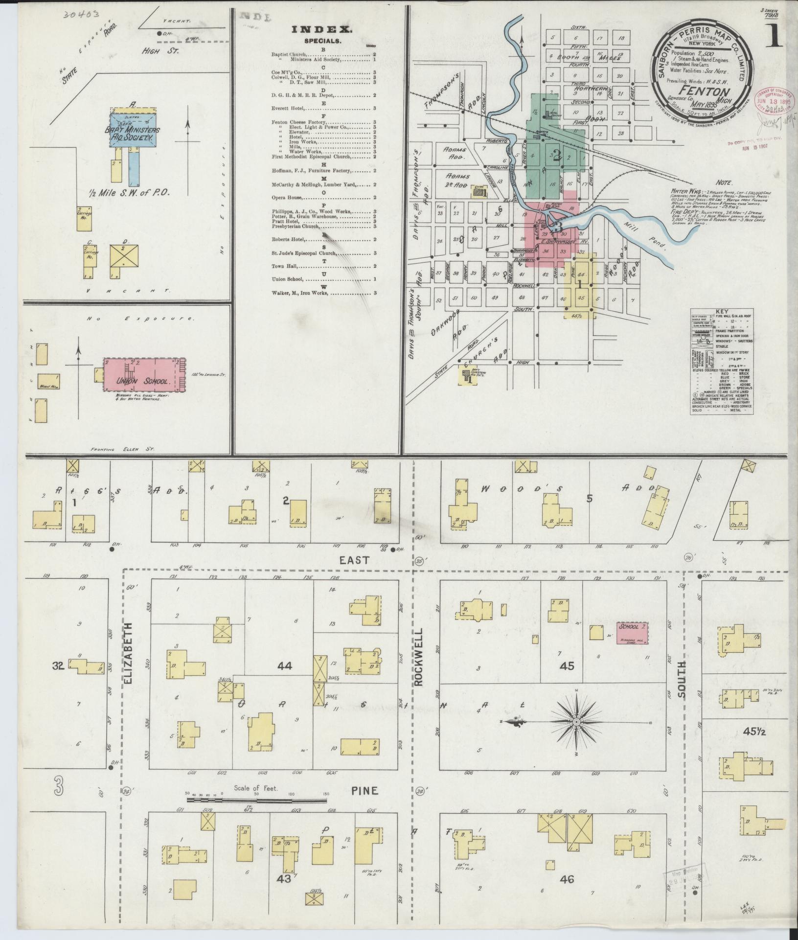 Sanborn Fire Insurance Map from Fenton, Genesee County, Michigan (1895), Sheet #0001 - Complete Map Set gallery image, historic Sanborn map, vintage wall art, Michigan Michigan