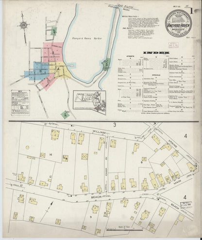Sanborn Fire Insurance Map from Vineyard Haven, Dukes County, Massachusetts (1914), Sheet #0001 - Historic Sanborn Fire Insurance Map Print, vintage old map wall art, antique decor, genealogy gift, Massachusetts Massachusetts map