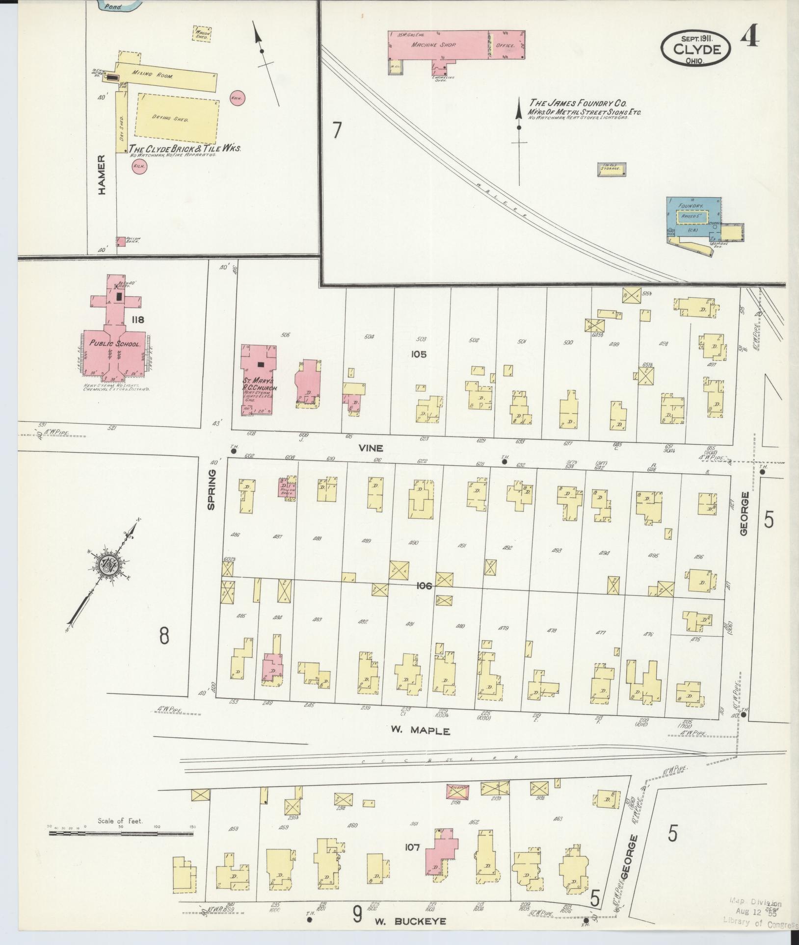 Sanborn Fire Insurance Map from Clyde, Sandusky County, Ohio (1911), Sheet #0004 - Historic Sanborn Fire Insurance Map Print, vintage old map wall art, antique decor, genealogy gift, Ohio Ohio map