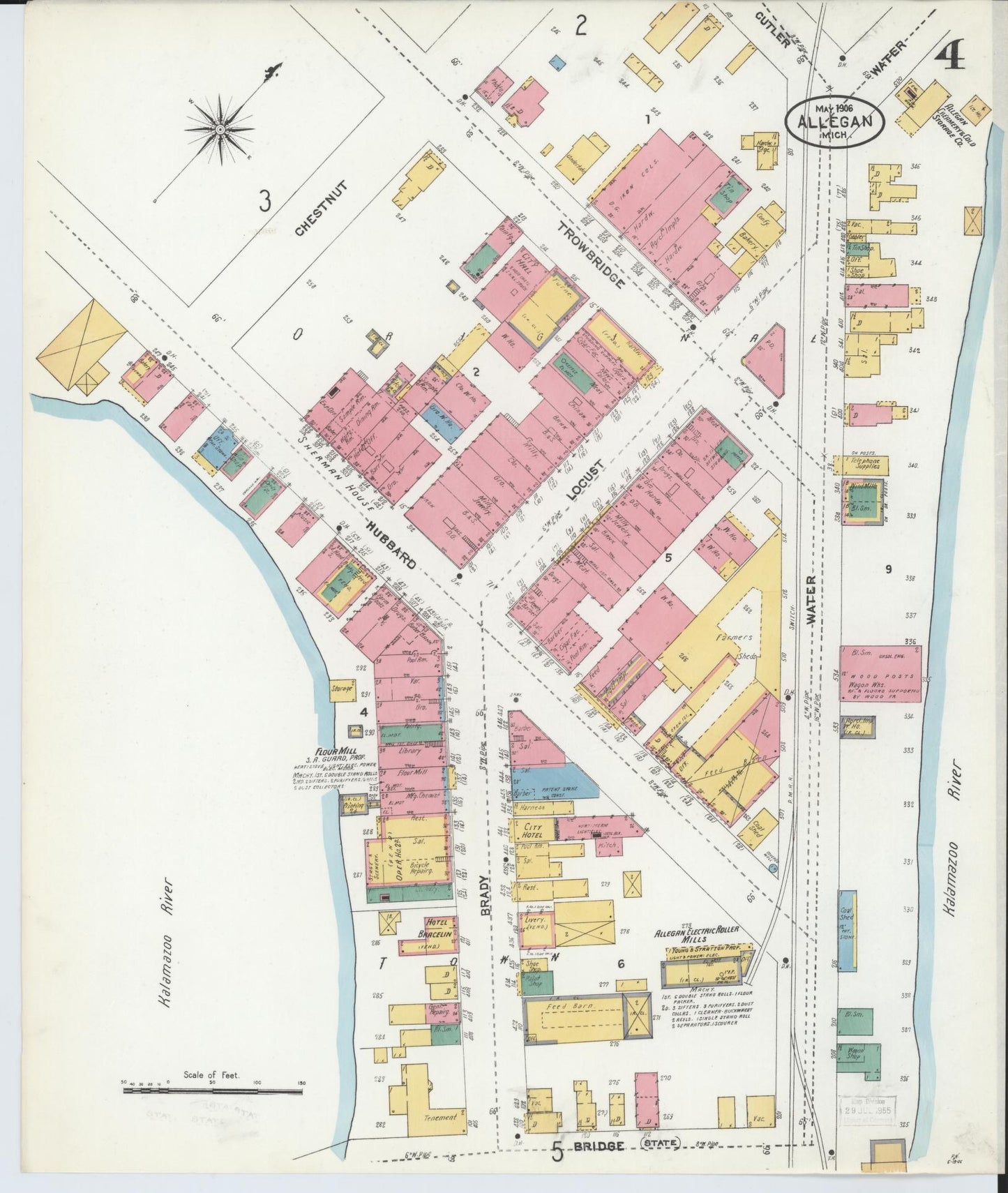 Sanborn Fire Insurance Map from Allegan, Allegan County, Michigan (1906), Sheet #0004 - Complete Map Set gallery image, historic Sanborn map, vintage wall art, Michigan Michigan