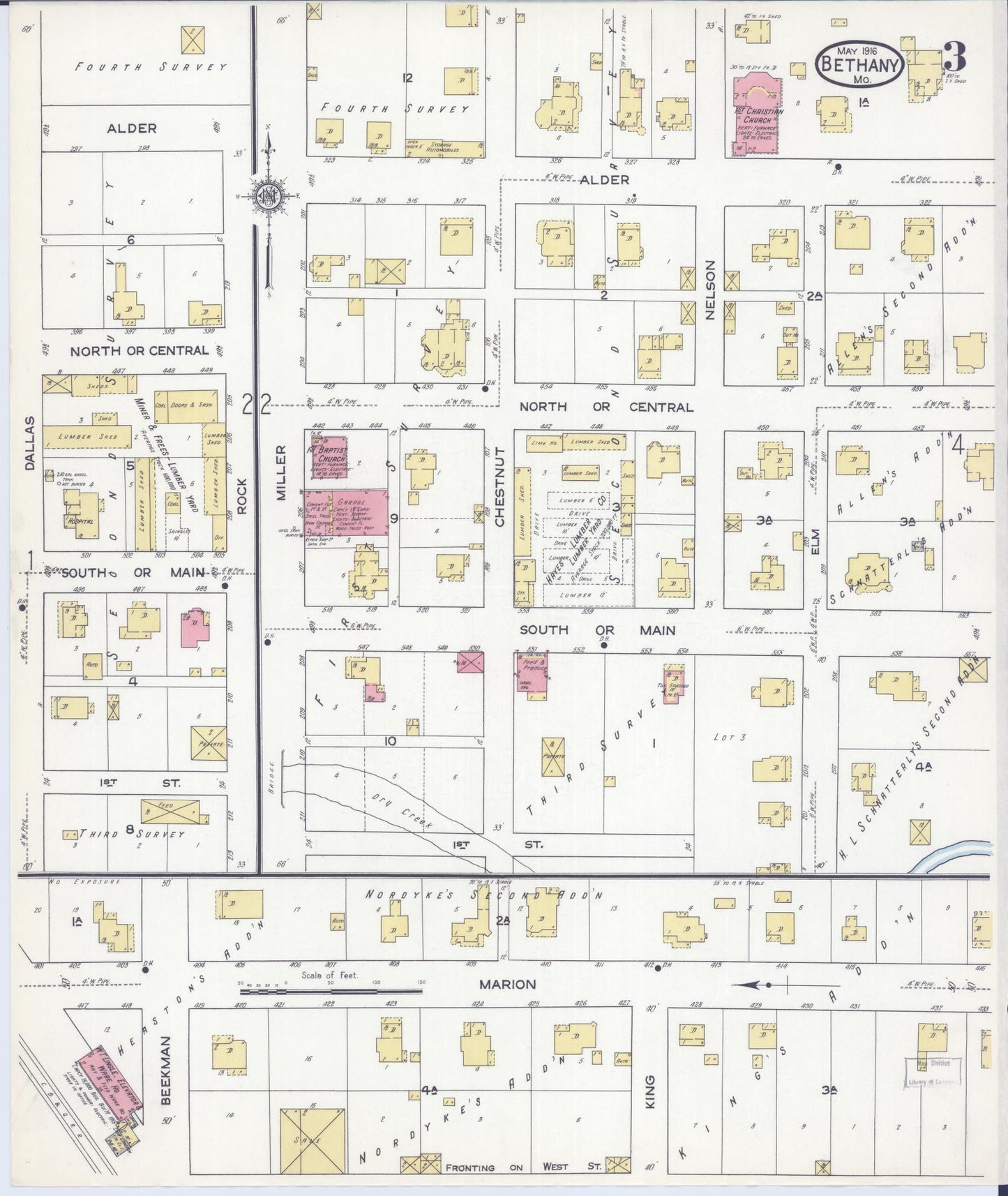 Sanborn Fire Insurance Map from Bethany, Harrison County, Missouri (1916), Sheet #0003 - Complete Map Set gallery image, historic Sanborn map, vintage wall art, Missouri Missouri