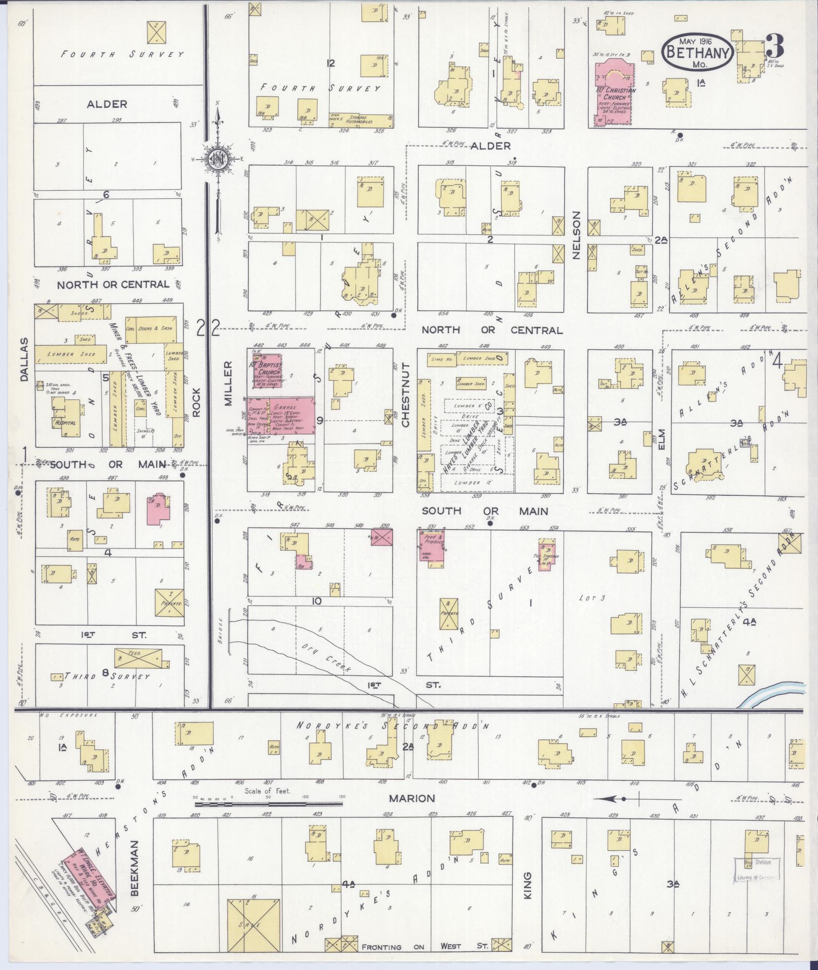 Sanborn Fire Insurance Map from Bethany, Harrison County, Missouri (1916), Sheet #0003 - Complete Map Set gallery image, historic Sanborn map, vintage wall art, Missouri Missouri