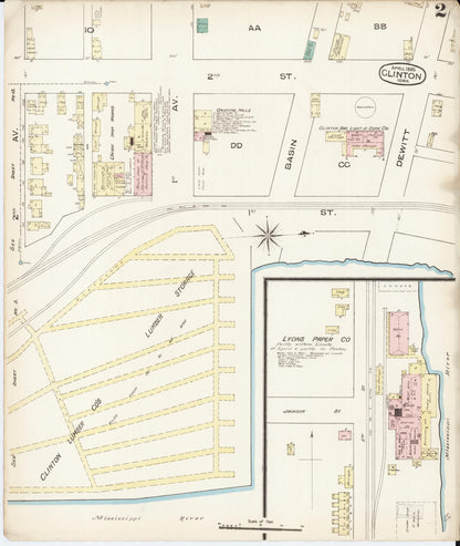 Sanborn Fire Insurance Map from Clinton, Clinton County, Iowa (1885), Sheet #0002 - Historic Sanborn Fire Insurance Map Print
