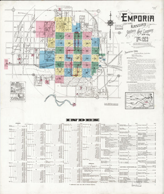 Sanborn Fire Insurance Map from Emporia, Lyon County, Kansas (1923), Sheet #0001 - Historic Sanborn Fire Insurance Map Print, vintage old map wall art, antique decor, genealogy gift, Kansas Kansas map