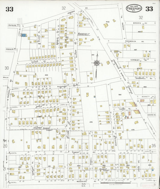 Sanborn Fire Insurance Map from Freeport, Nassau County, New York (1928), Sheet #0033 - Historic Sanborn Fire Insurance Map Print, vintage old map wall art, antique decor, genealogy gift, New York New York map