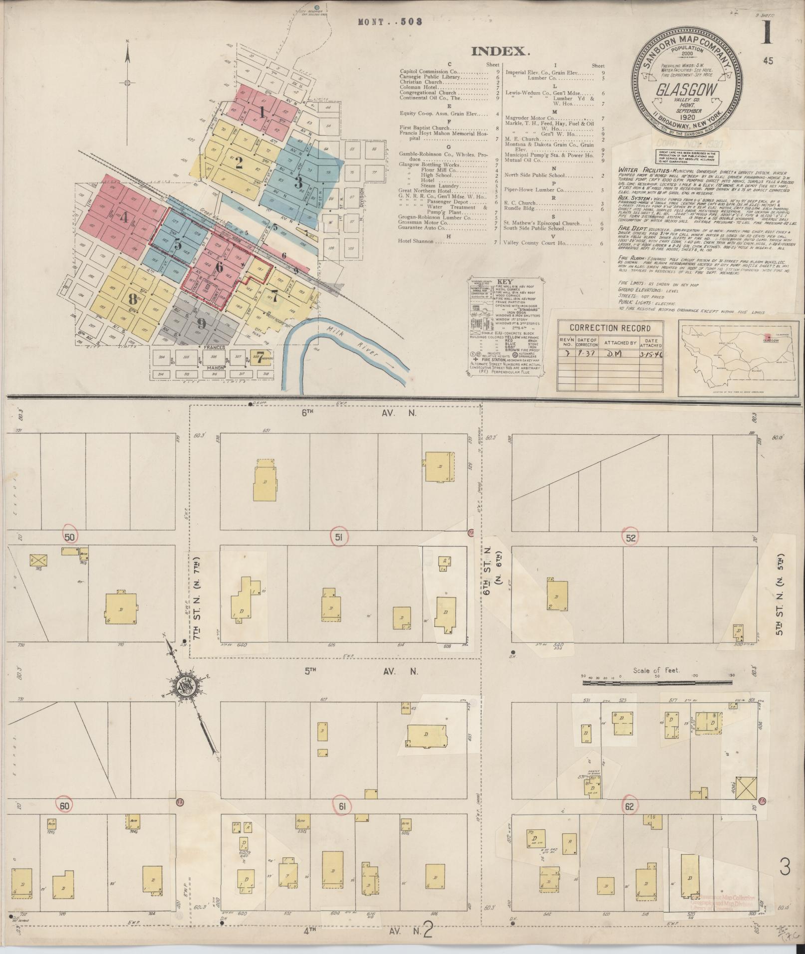 Sanborn Fire Insurance Map from Glasgow, Valley County, Montana (1937), Sheet #0001 - Historic Sanborn Fire Insurance Map Print, vintage old map wall art, antique decor, genealogy gift, Montana Montana map