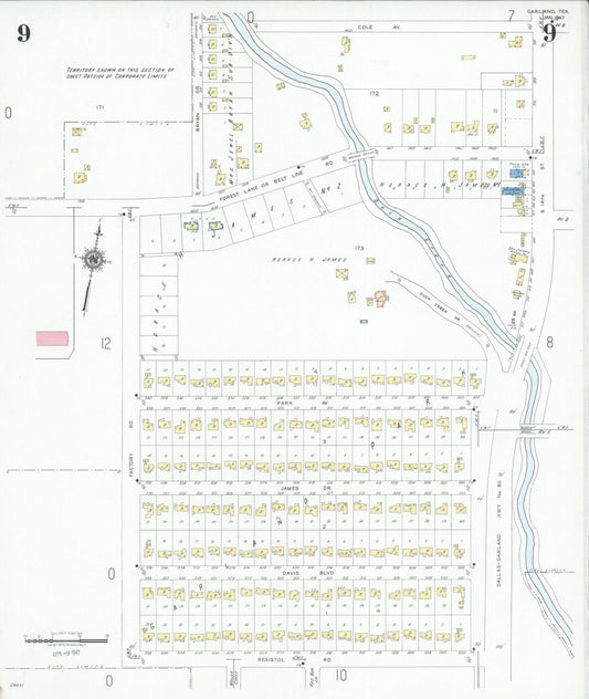 Sanborn Fire Insurance Map from Garland, Dallas County, Texas (1947), Sheet #0009 - Historic Sanborn Fire Insurance Map Print, vintage old map wall art, antique decor, genealogy gift, Texas Texas map