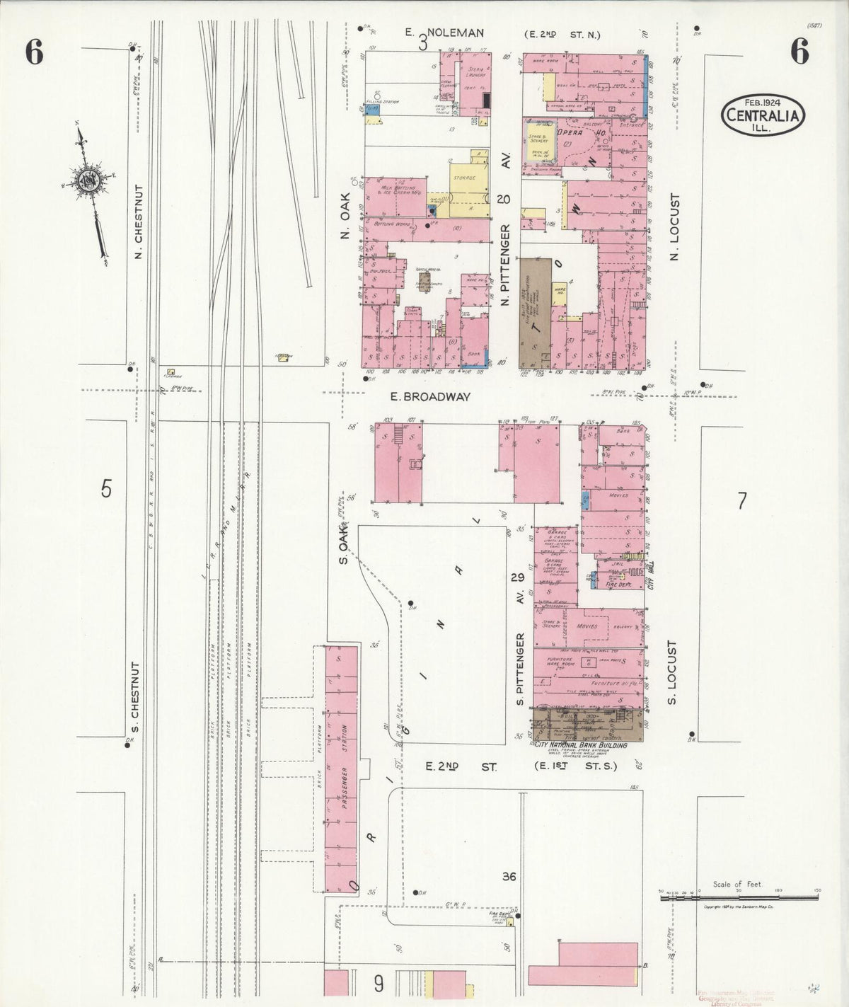 Sanborn Fire Insurance Map from Centralia, Marion, Clinton, Jefferson, and Washington Counties, Illinois (1924), Sheet #0006 - Historic Sanborn Fire Insurance Map Print, vintage old map wall art, antique decor, genealogy gift, Illinois Illinois map