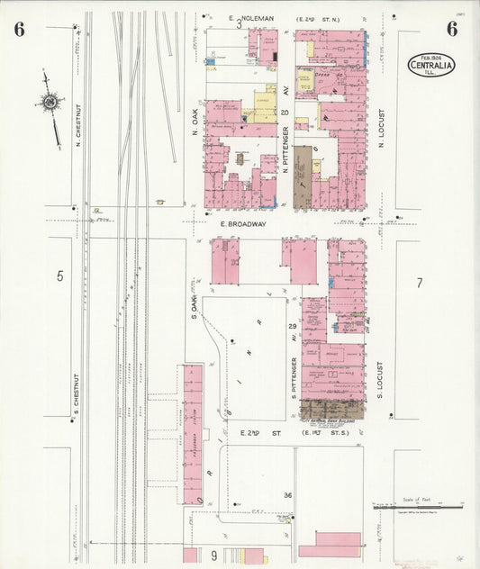 Sanborn Fire Insurance Map from Centralia, Marion, Clinton, Jefferson, and Washington Counties, Illinois (1924), Sheet #0006 - Historic Sanborn Fire Insurance Map Print, vintage old map wall art, antique decor, genealogy gift, Illinois Illinois map
