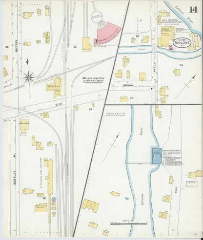 Sanborn Fire Insurance Map from Malone, Franklin County, New York (1903), Sheet #0014 - Historic Sanborn Fire Insurance Map Print, vintage old map wall art, antique decor, genealogy gift, New York New York map
