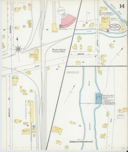 Sanborn Fire Insurance Map from Malone, Franklin County, New York (1903), Sheet #0014 - Historic Sanborn Fire Insurance Map Print, vintage old map wall art, antique decor, genealogy gift, New York New York map