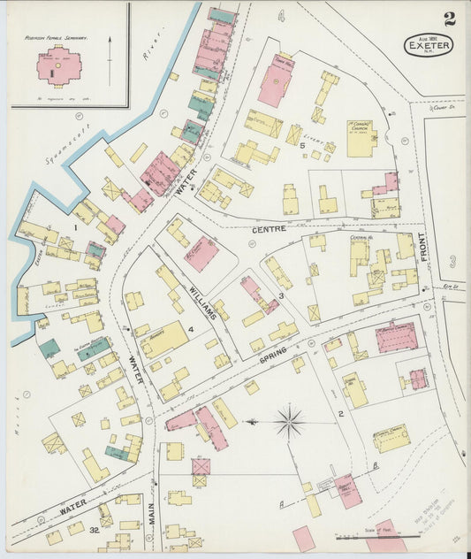 Sanborn Fire Insurance Map from Exeter, Rockingham County, New Hampshire (1892), Sheet #0002 - Historic Sanborn Fire Insurance Map Print, vintage old map wall art, antique decor, genealogy gift, New Hampshire New Hampshire map