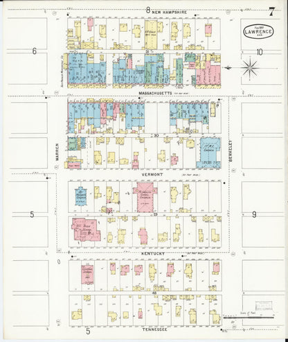 Sanborn Fire Insurance Map from Lawrence, Douglas County, Kansas (1897), Sheet #0007 - Complete Map Set gallery image, historic Sanborn map, vintage wall art, Kansas Kansas