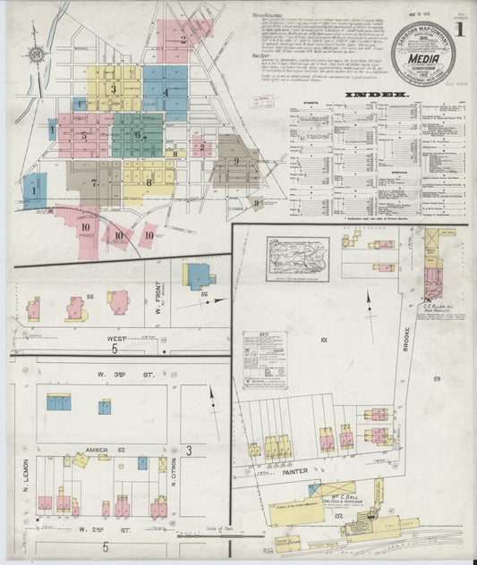 Sanborn Fire Insurance Map from Media, Delaware County, Pennsylvania (1912), Sheet #0001 - Complete Map Set gallery image, historic Sanborn map, vintage wall art, Media Delaware