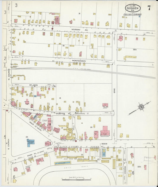 Sanborn Fire Insurance Map from Goshen, Orange County, New York (1915), Sheet #0007 - Historic Sanborn Fire Insurance Map Print, vintage old map wall art, antique decor, genealogy gift, New York New York map