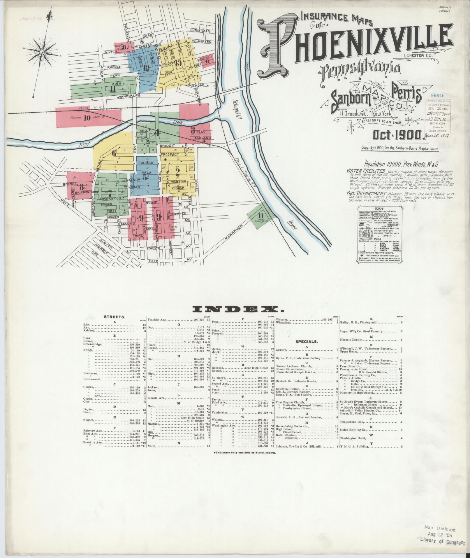 Sanborn Fire Insurance Map from Phoenixville, Chester County, Pennsylvania (1900), Sheet #0001 - Complete Map Set gallery image, historic Sanborn map, vintage wall art, Pennsylvania Pennsylvania