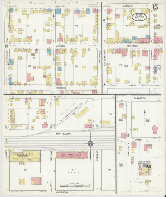 Sanborn Fire Insurance Map from Laredo, Webb County, Texas (1916), Sheet #0015 - Historic Sanborn Fire Insurance Map Print, vintage old map wall art, antique decor, genealogy gift, Texas Texas map
