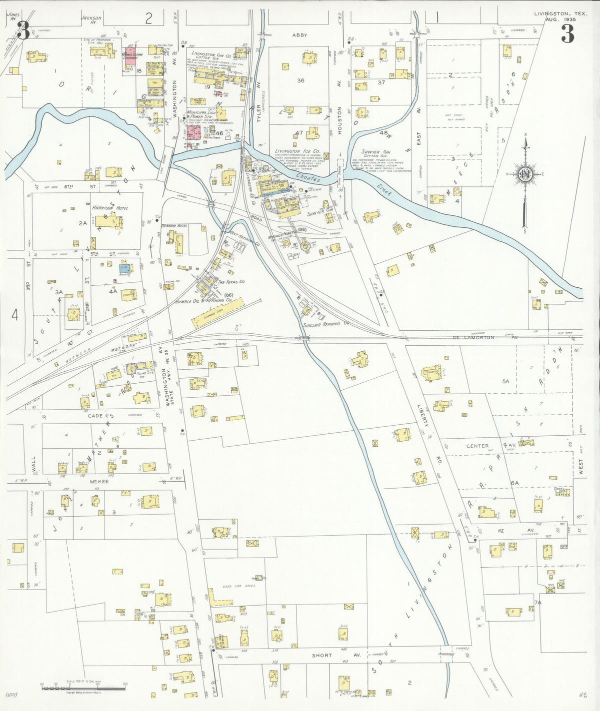 Sanborn Fire Insurance Map from Livingston, Polk County, Texas (1935), Sheet #0003 - Complete Map Set gallery image, historic Sanborn map, vintage wall art, Texas Texas