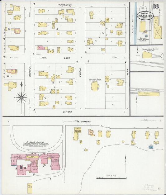 Sanborn Fire Insurance Map from Rochester, Olmsted County, Minnesota (1909), Sheet #0018 - Historic Sanborn Fire Insurance Map Print, vintage old map wall art, antique decor, genealogy gift, Minnesota Minnesota map