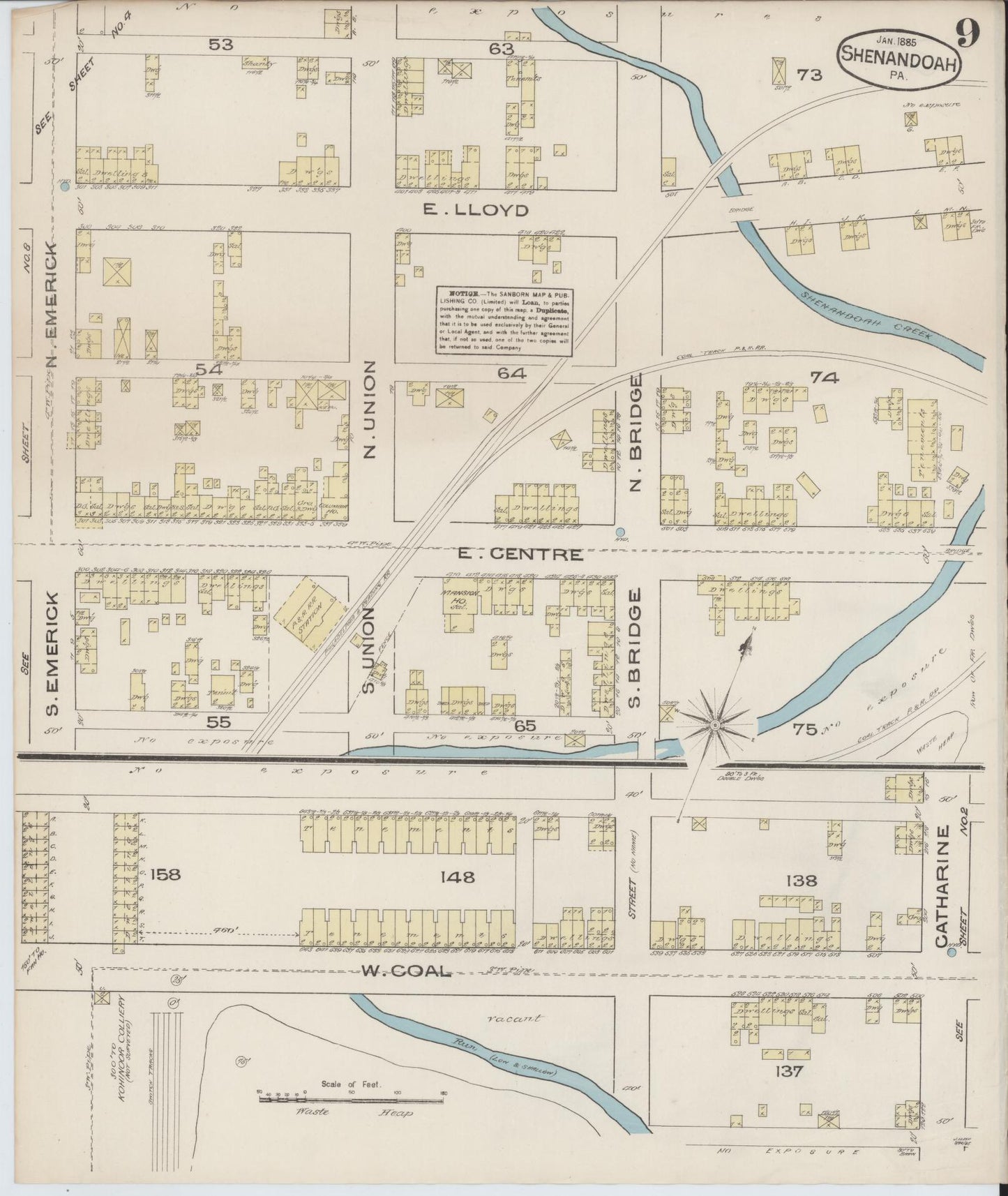 Sanborn Fire Insurance Map from Shenandoah, Schuylkill County, Pennsylvania (1885), Sheet #0009 - Complete Map Set gallery image, historic Sanborn map, vintage wall art, Pennsylvania Pennsylvania