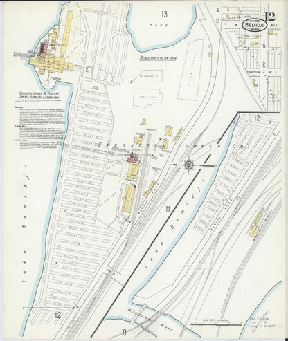 Sanborn Fire Insurance Map from Bemidji, Beltrami County, Minnesota (1916), Sheet #0012 - Historic Sanborn Fire Insurance Map Print, vintage old map wall art, antique decor, genealogy gift, Minnesota Minnesota map