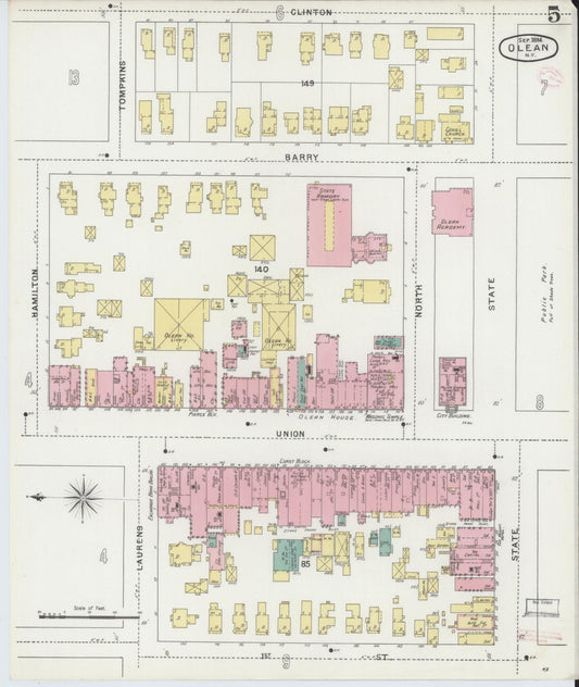 Sanborn Fire Insurance Map from Olean, Cattaraugus County, New York (1894), Sheet #0005 - Historic Sanborn Fire Insurance Map Print, vintage old map wall art, antique decor, genealogy gift, New York New York map