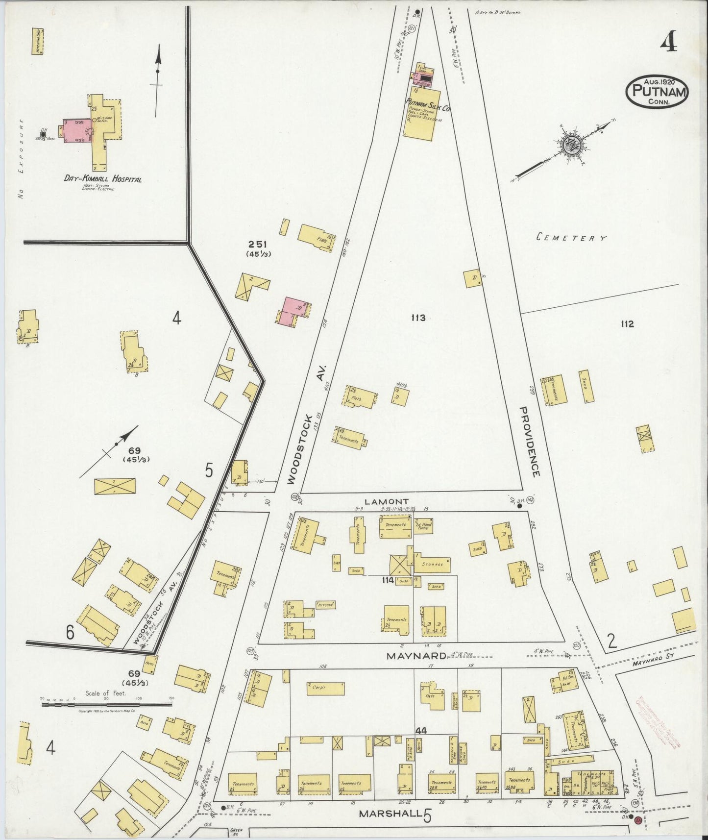 Sanborn Fire Insurance Map from Putnam, Windham County, Connecticut (1920), Sheet #0004 - Complete Map Set gallery image, historic Sanborn map, vintage wall art, Connecticut Connecticut