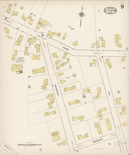 Sanborn Fire Insurance Map from Littleton, Grafton County, New Hampshire (1921), Sheet #0009 - Complete Map Set gallery image, historic Sanborn map, vintage wall art, New Hampshire New Hampshire