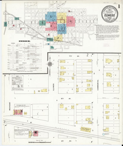 Sanborn Fire Insurance Map from Oswego, Labette County, Kansas (1911), Sheet #0001 - Complete Map Set gallery image, historic Sanborn map, vintage wall art, Kansas Kansas