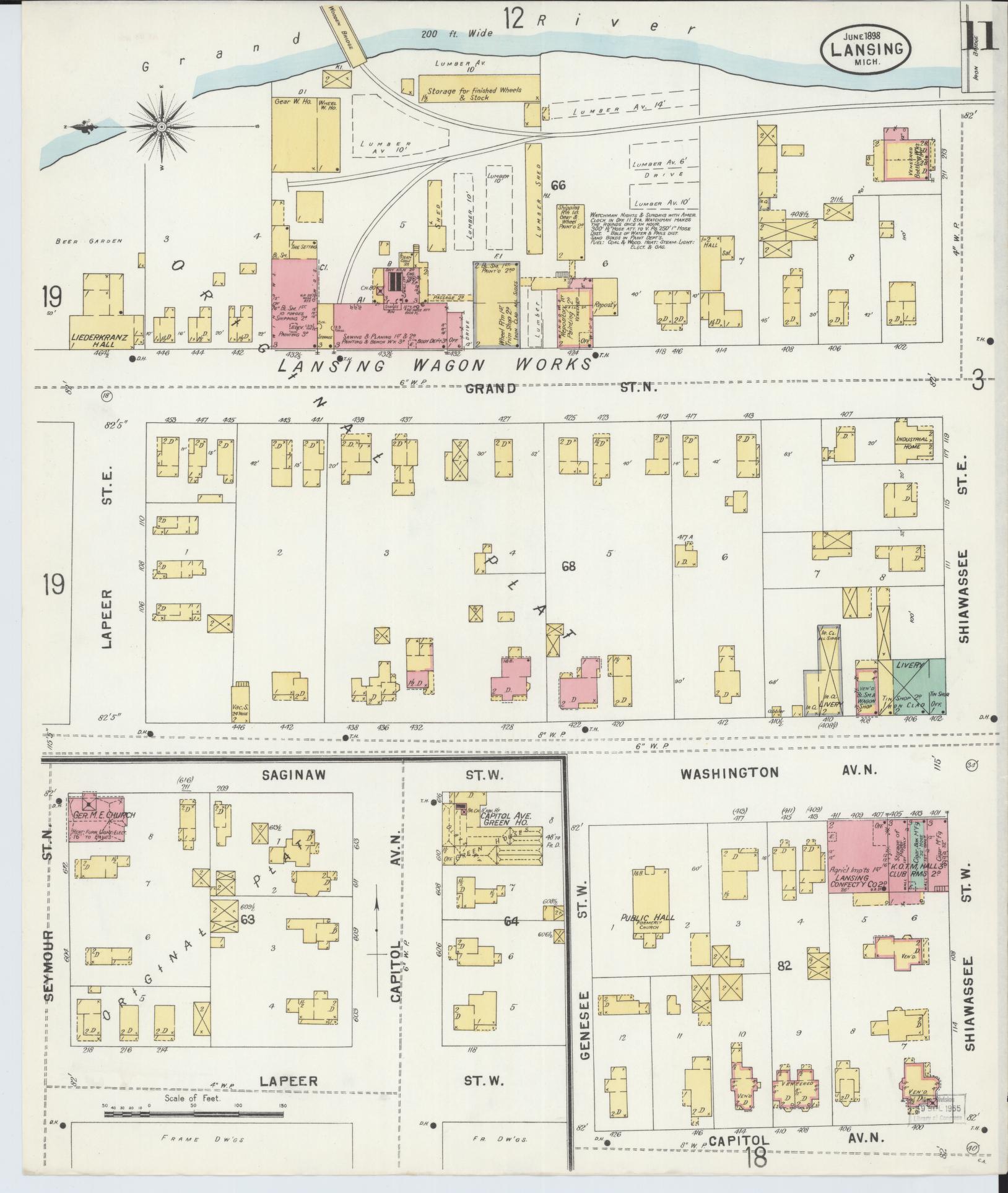 Sanborn Fire Insurance Map from Lansing, Ingham County, Michigan (1898), Sheet #0011 - Complete Map Set gallery image, historic Sanborn map, vintage wall art, Michigan Michigan