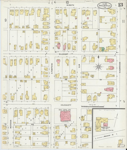 Sanborn Fire Insurance Map from Shelbyville, Shelby County, Indiana (1898), Sheet #0013 - Historic Sanborn Fire Insurance Map Print, vintage old map wall art, antique decor, genealogy gift, Indiana Indiana map