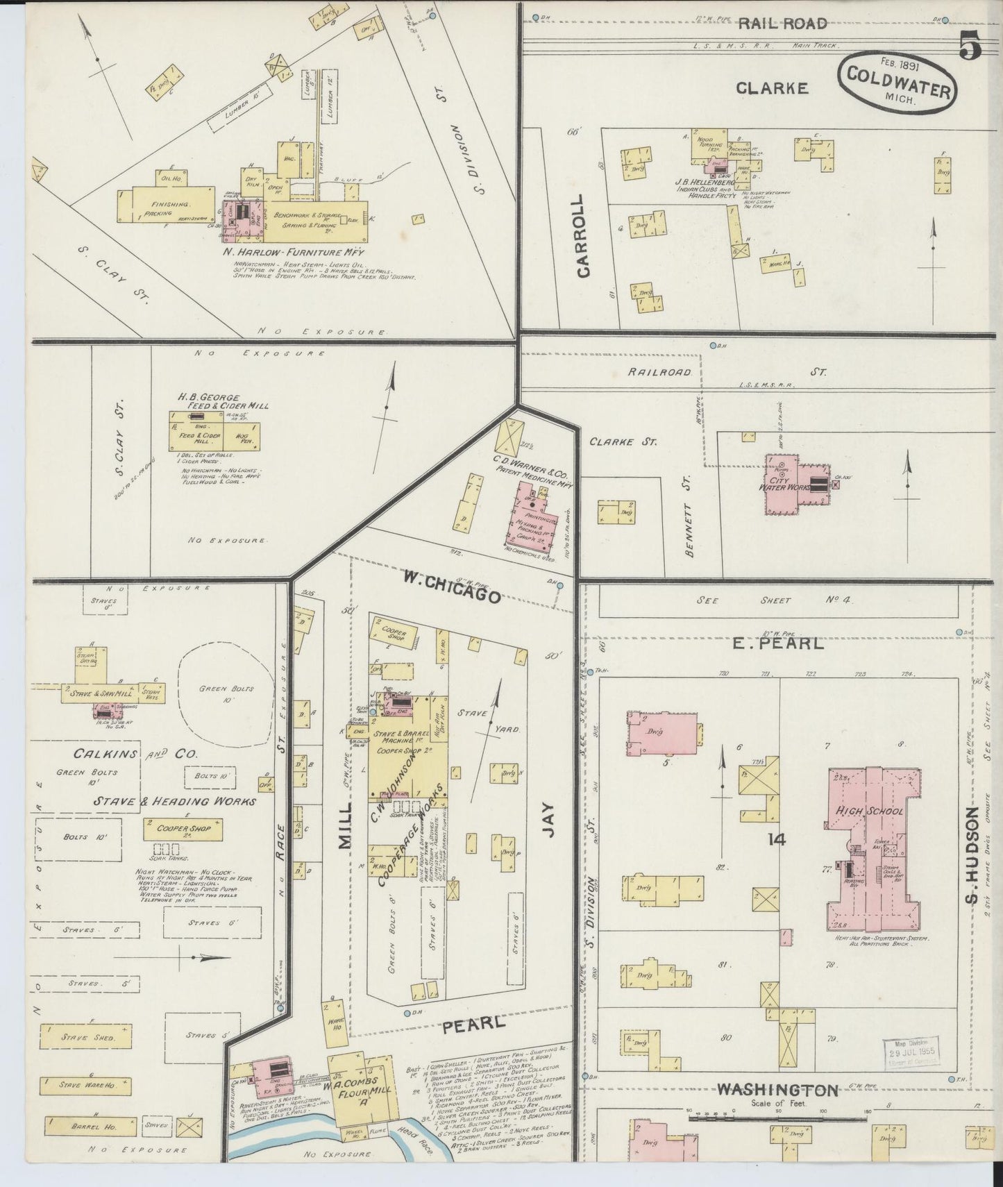 Sanborn Fire Insurance Map from Coldwater, Branch County, Michigan (1891), Sheet #0005 - Complete Map Set gallery image, historic Sanborn map, vintage wall art, Michigan Michigan