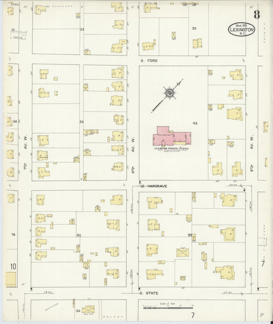 Sanborn Fire Insurance Map from Lexington, Davidson County, North Carolina (1913), Sheet #0008 - Historic Sanborn Fire Insurance Map Print, vintage old map wall art, antique decor, genealogy gift, North Carolina North Carolina map