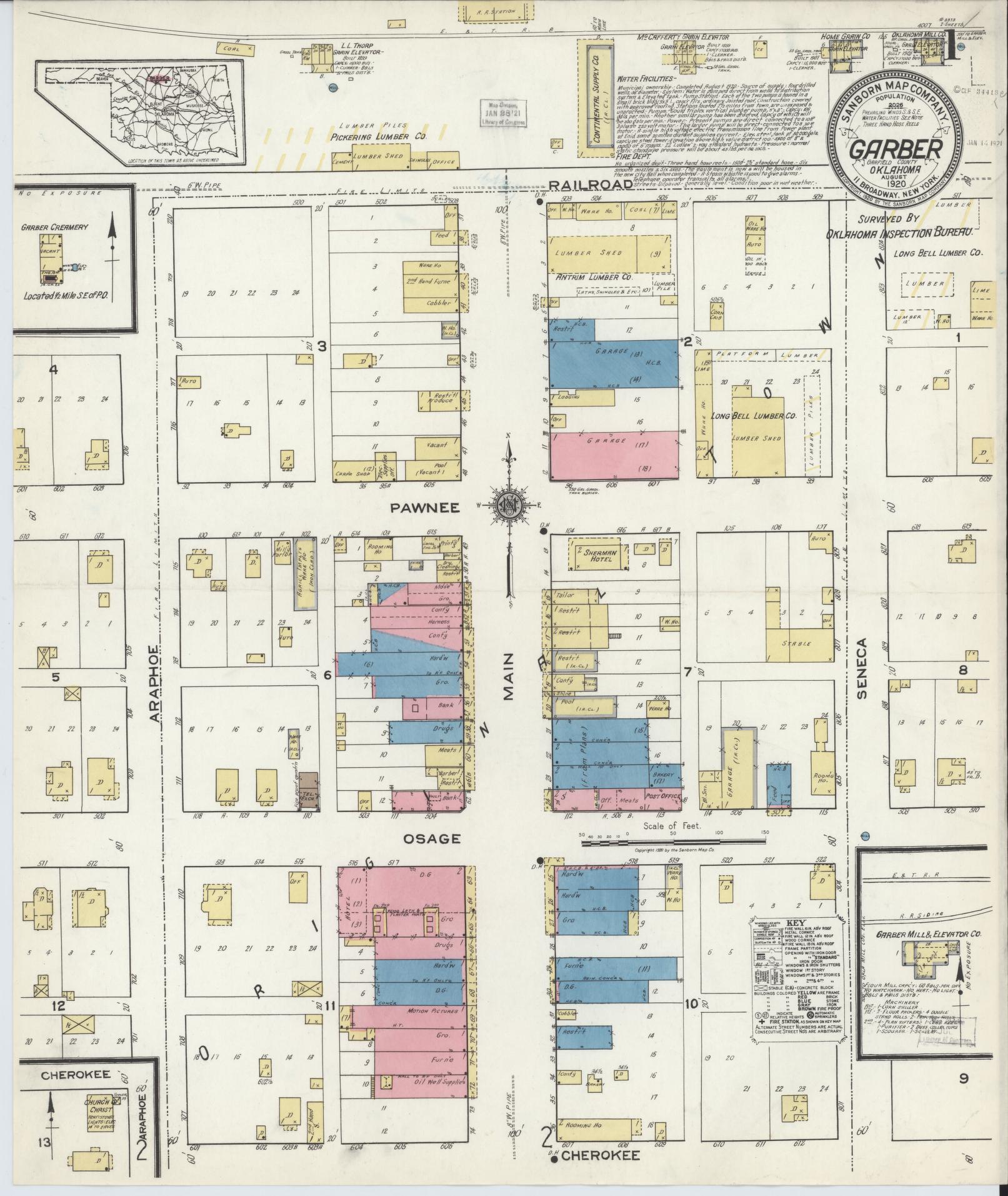 Sanborn Fire Insurance Map from Garber, Garfield County, Oklahoma (1920), Sheet #0001 - Complete Map Set gallery image, historic Sanborn map, vintage wall art, Oklahoma Oklahoma
