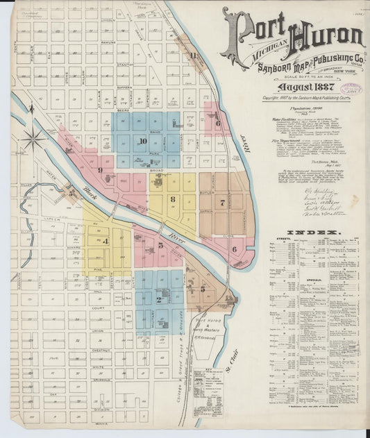 Sanborn Fire Insurance Map from Port Huron, Saint Clair County, Michigan (1887), Sheet #0001 - Historic Sanborn Fire Insurance Map Print, vintage old map wall art, antique decor, genealogy gift, Michigan Michigan map