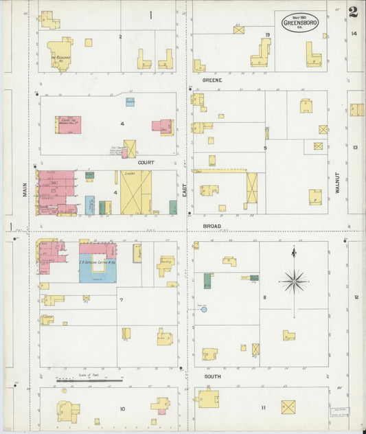 Sanborn Fire Insurance Map from Greensboro, Greene County, Georgia (1901), Sheet #0002 - Historic Sanborn Fire Insurance Map Print, vintage old map wall art, antique decor, genealogy gift, Georgia Georgia map