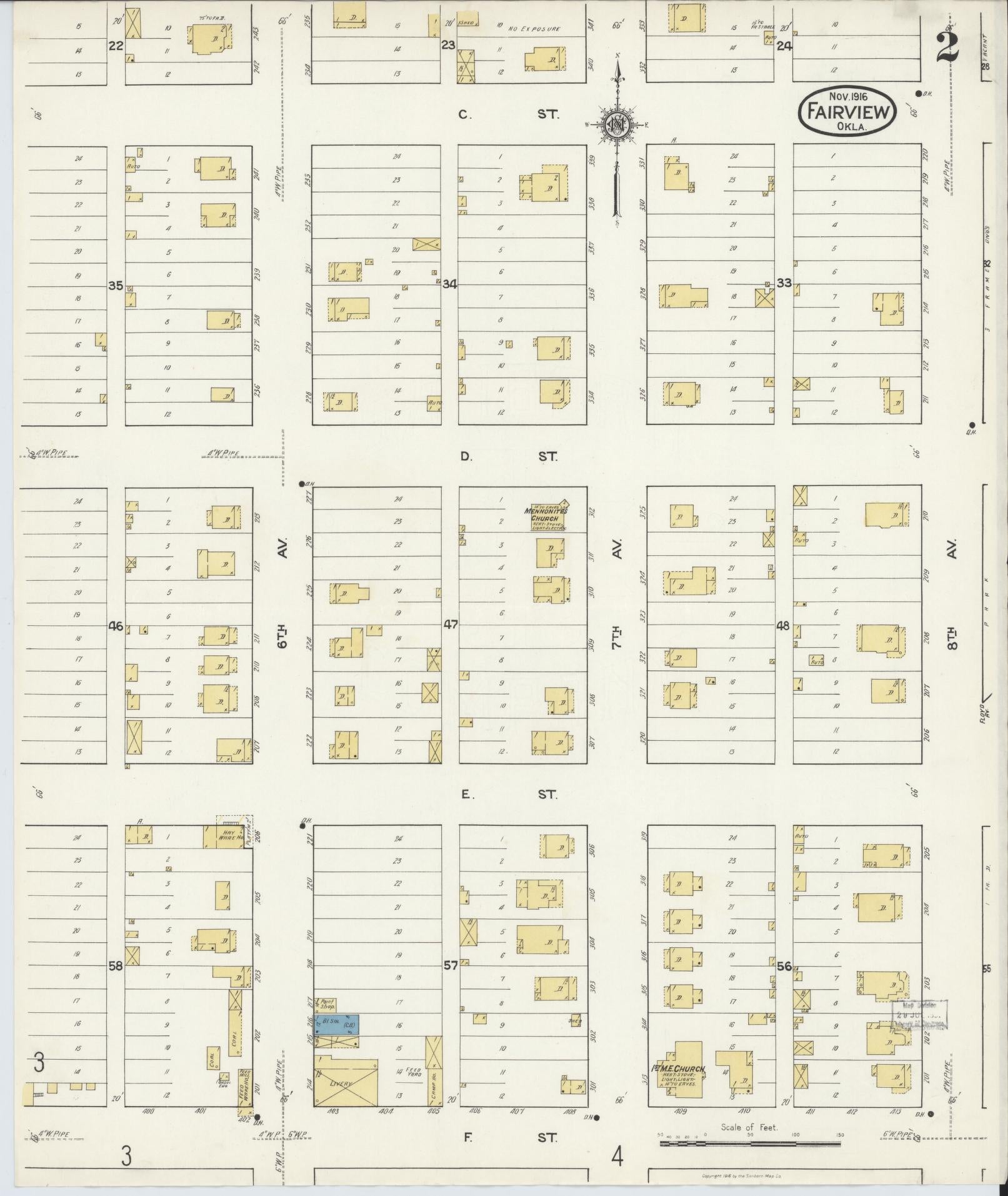 Sanborn Fire Insurance Map from Fairview, Major County, Oklahoma (1916), Sheet #0002 - Complete Map Set gallery image, historic Sanborn map, vintage wall art, Oklahoma Oklahoma
