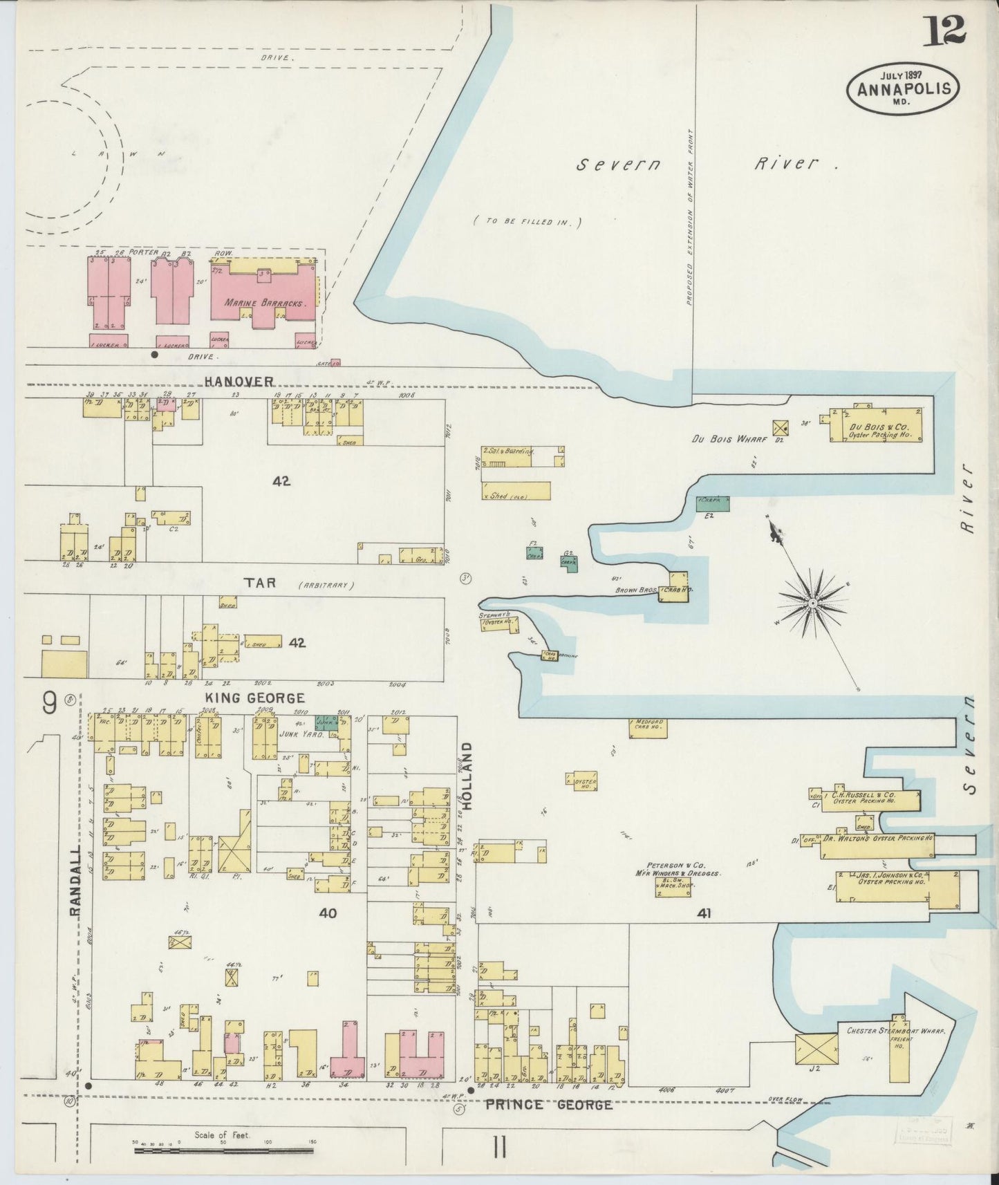 Anne Arundel, Maryland - 1897 - Sanborn Fire Insurance Map, Sheet #0012 - Historic Sanborn Fire Insurance Map Print, Anne Arundel Maryland 1897 0012 vintage old map wall art