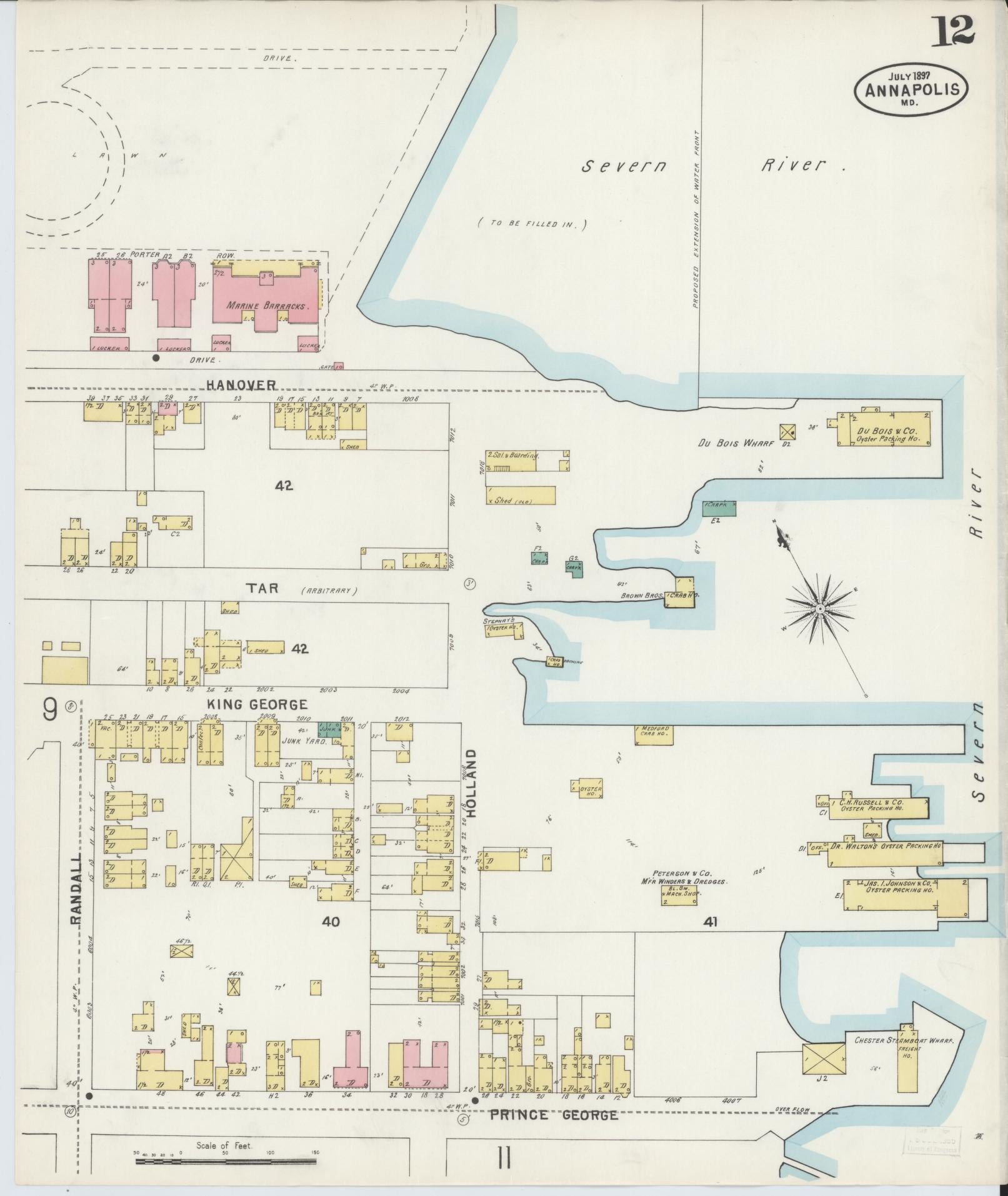 Anne Arundel, Maryland - 1897 - Sanborn Fire Insurance Map, Sheet #0012 - Historic Sanborn Fire Insurance Map Print, Anne Arundel Maryland 1897 0012 vintage old map wall art