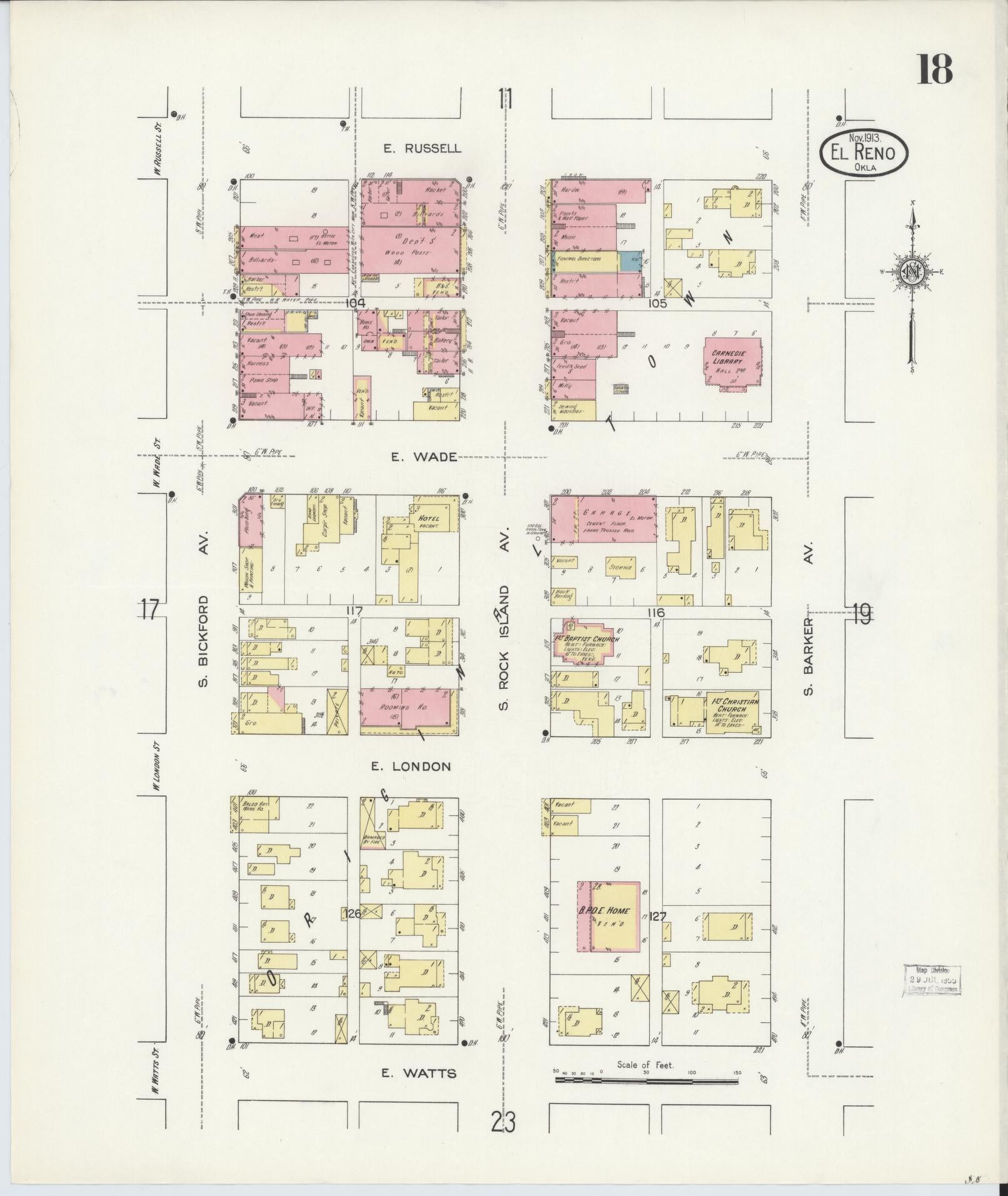 Sanborn Fire Insurance Map from El Reno, Canadian County, Oklahoma (1913), Sheet #0018 - Complete Map Set gallery image, historic Sanborn map, vintage wall art, Oklahoma Oklahoma