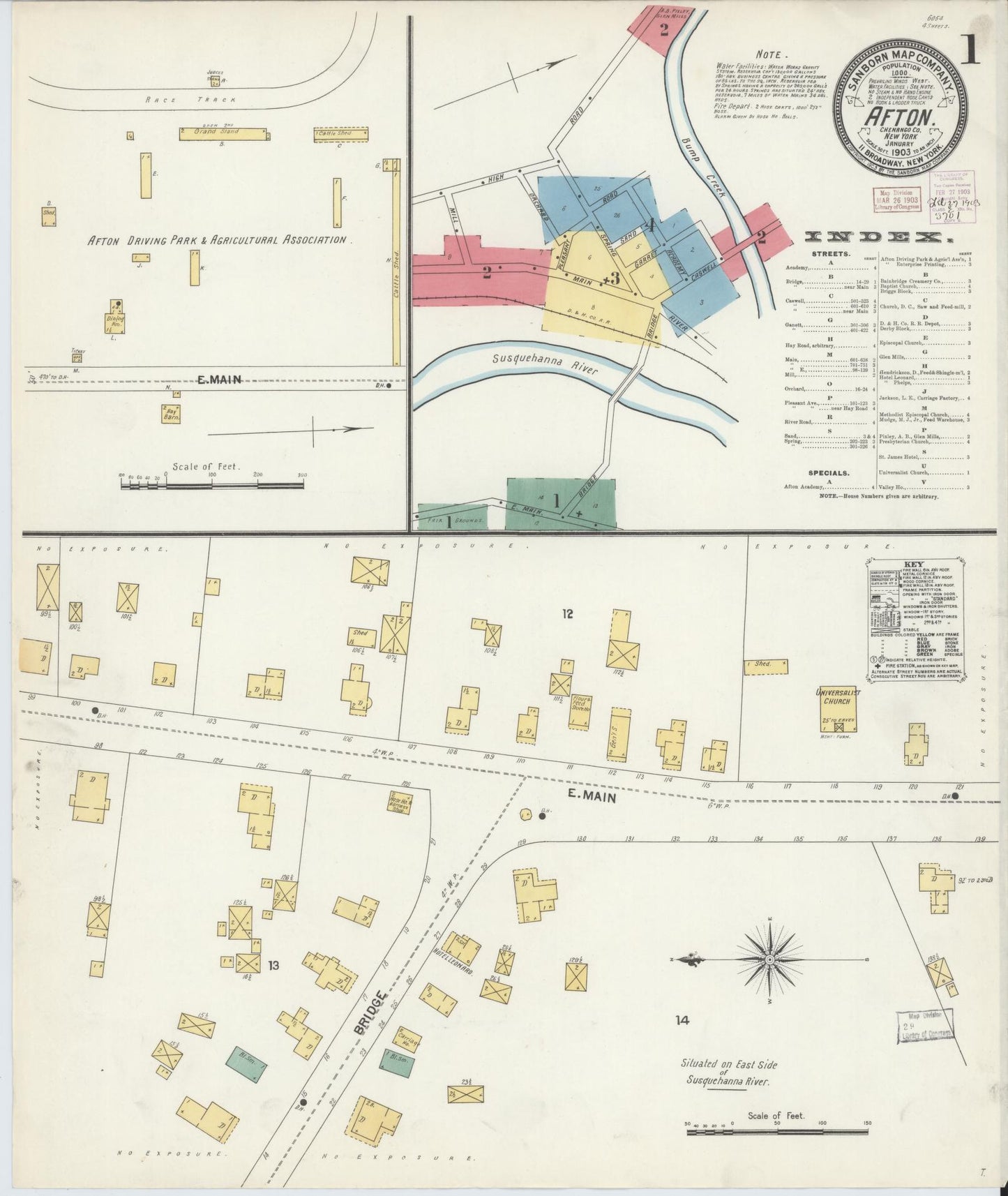 Sanborn Fire Insurance Map from Afton, Chenango County, New York (1903), Sheet #0001 - Complete Map Set gallery image, historic Sanborn map, vintage wall art, New York New York