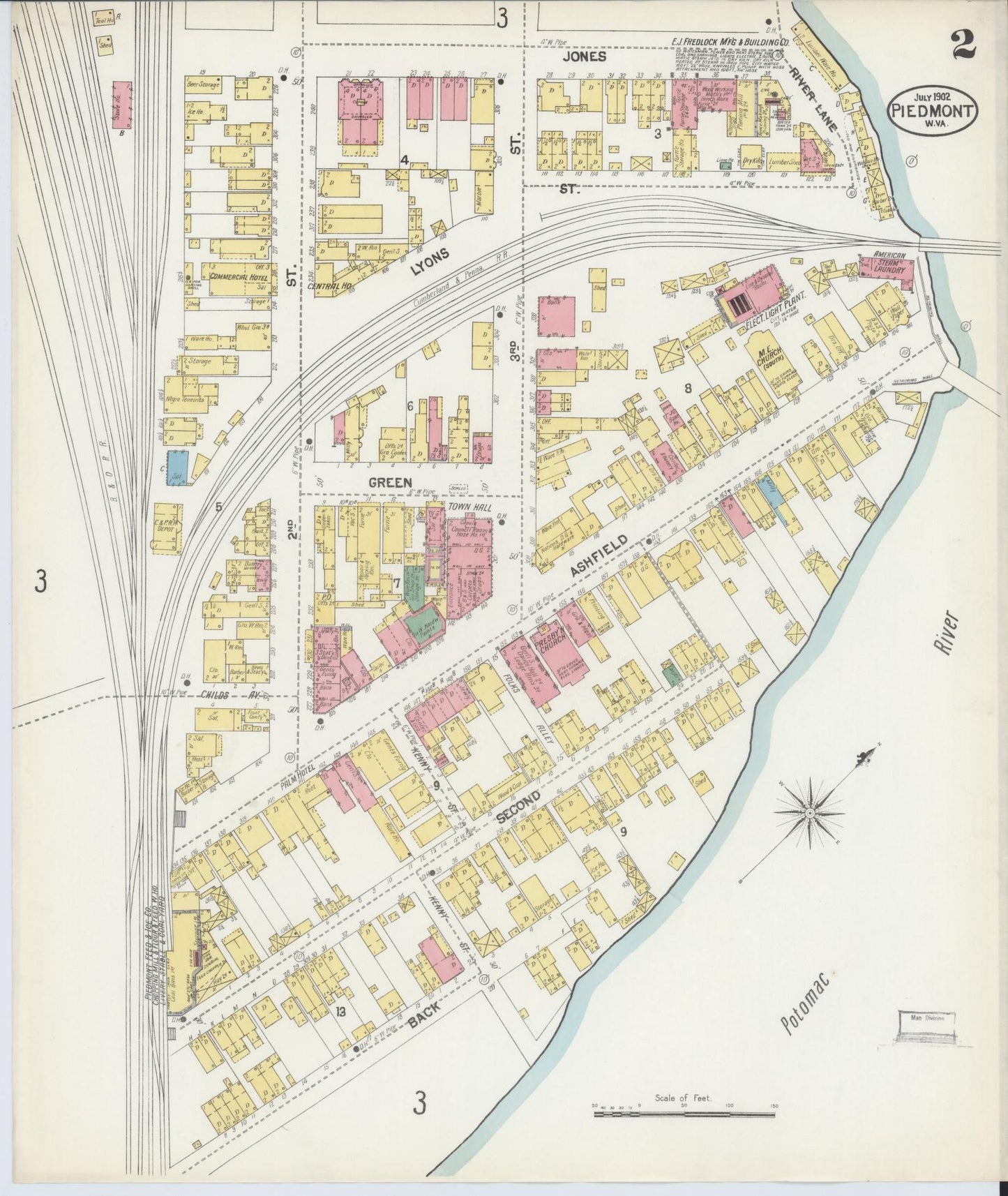 Sanborn Fire Insurance Map from Piedmont, Mineral County, West Virginia (1902), Sheet #0002 - Complete Map Set gallery image, historic Sanborn map, vintage wall art, West Virginia West Virginia