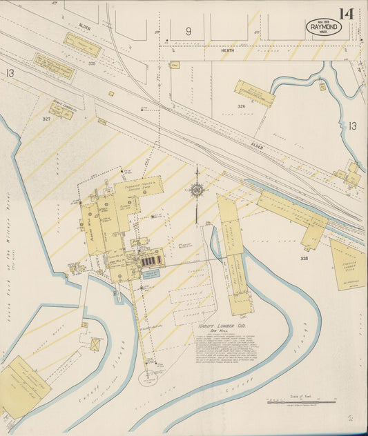 Sanborn Fire Insurance Map from Raymond, Pacific County, Washington (1919), Sheet #0014 - Historic Sanborn Fire Insurance Map Print, vintage old map wall art, antique decor, genealogy gift, Washington Washington map