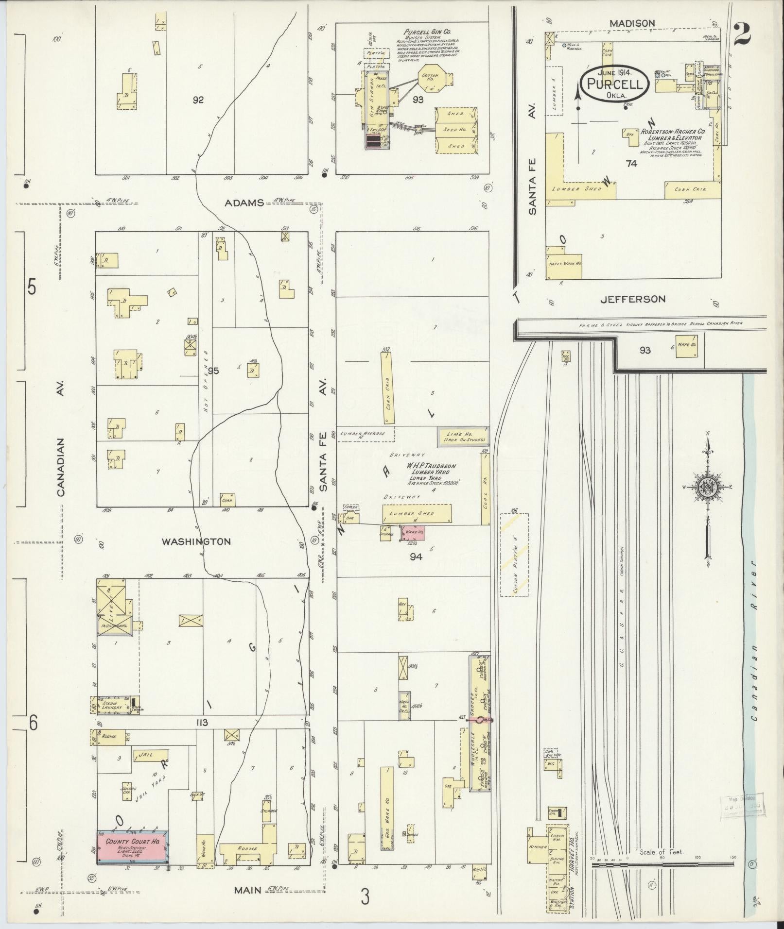 Sanborn Fire Insurance Map from Purcell, McClain County, Oklahoma (1914), Sheet #0002 - Complete Map Set gallery image, historic Sanborn map, vintage wall art, Oklahoma Oklahoma