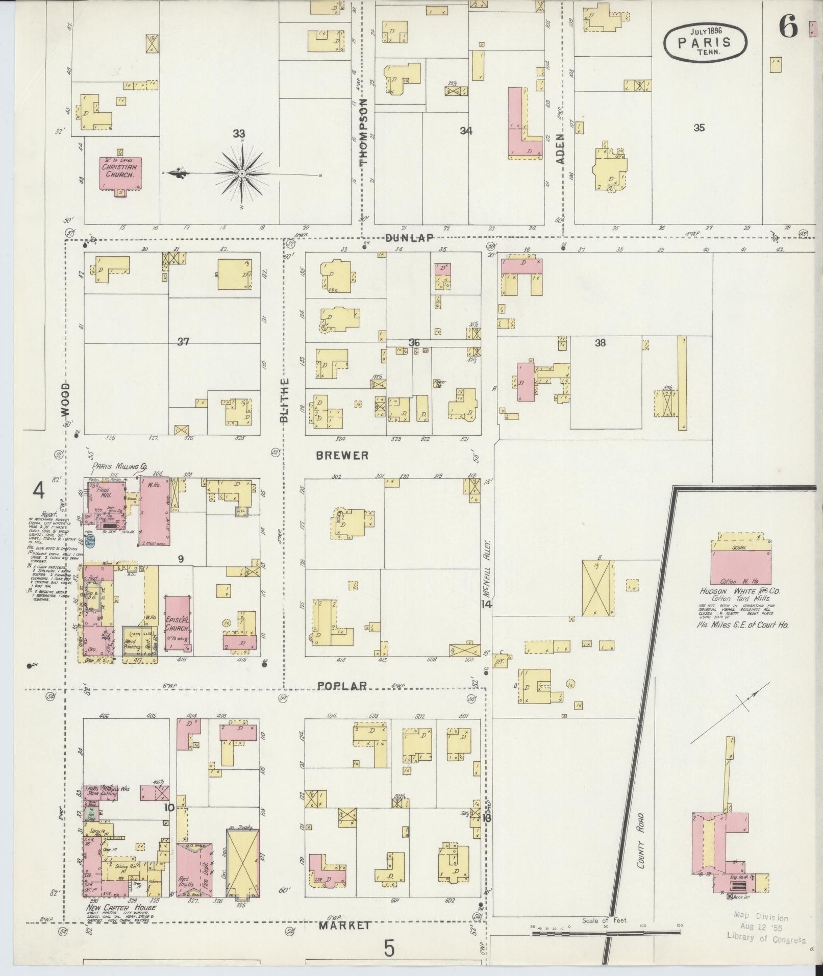 Sanborn Fire Insurance Map from Paris, Henry County, Tennessee (1896), Sheet #0006 - Historic Sanborn Fire Insurance Map Print, vintage old map wall art, antique decor, genealogy gift, Tennessee Tennessee map