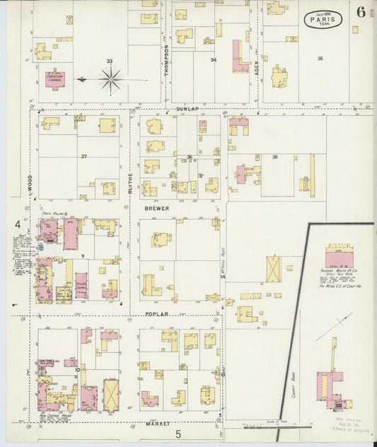 Sanborn Fire Insurance Map from Paris, Henry County, Tennessee (1896), Sheet #0006 - Historic Sanborn Fire Insurance Map Print, vintage old map wall art, antique decor, genealogy gift, Tennessee Tennessee map