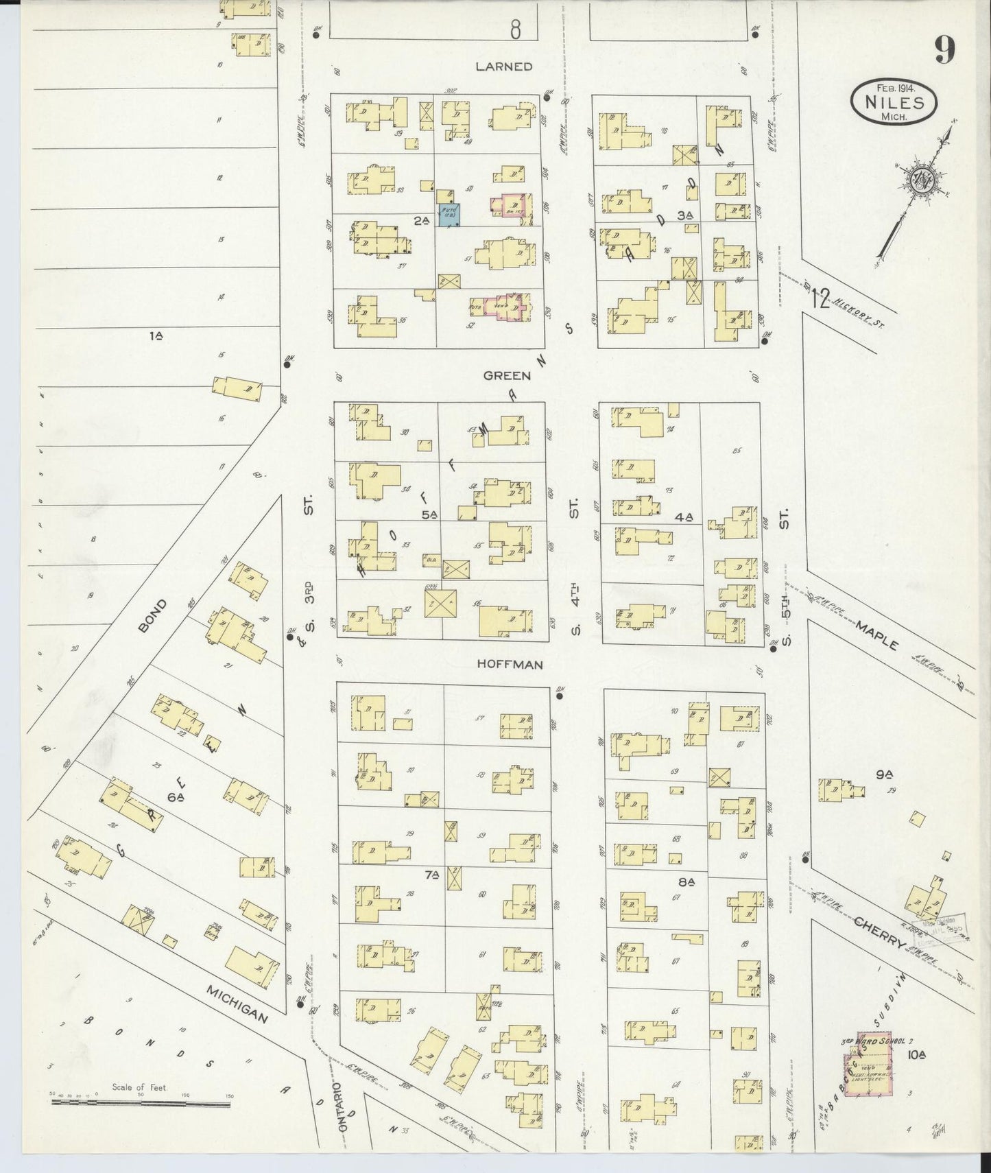 Sanborn Fire Insurance Map from Niles, Berrien County, Michigan (1914), Sheet #0009 - Complete Map Set gallery image, historic Sanborn map, vintage wall art, Michigan Michigan