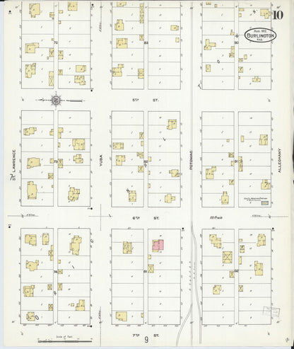 Sanborn Fire Insurance Map from Burlington, Coffey County, Kansas (1912), Sheet #0010 - Complete Map Set gallery image, historic Sanborn map, vintage wall art, Kansas Kansas