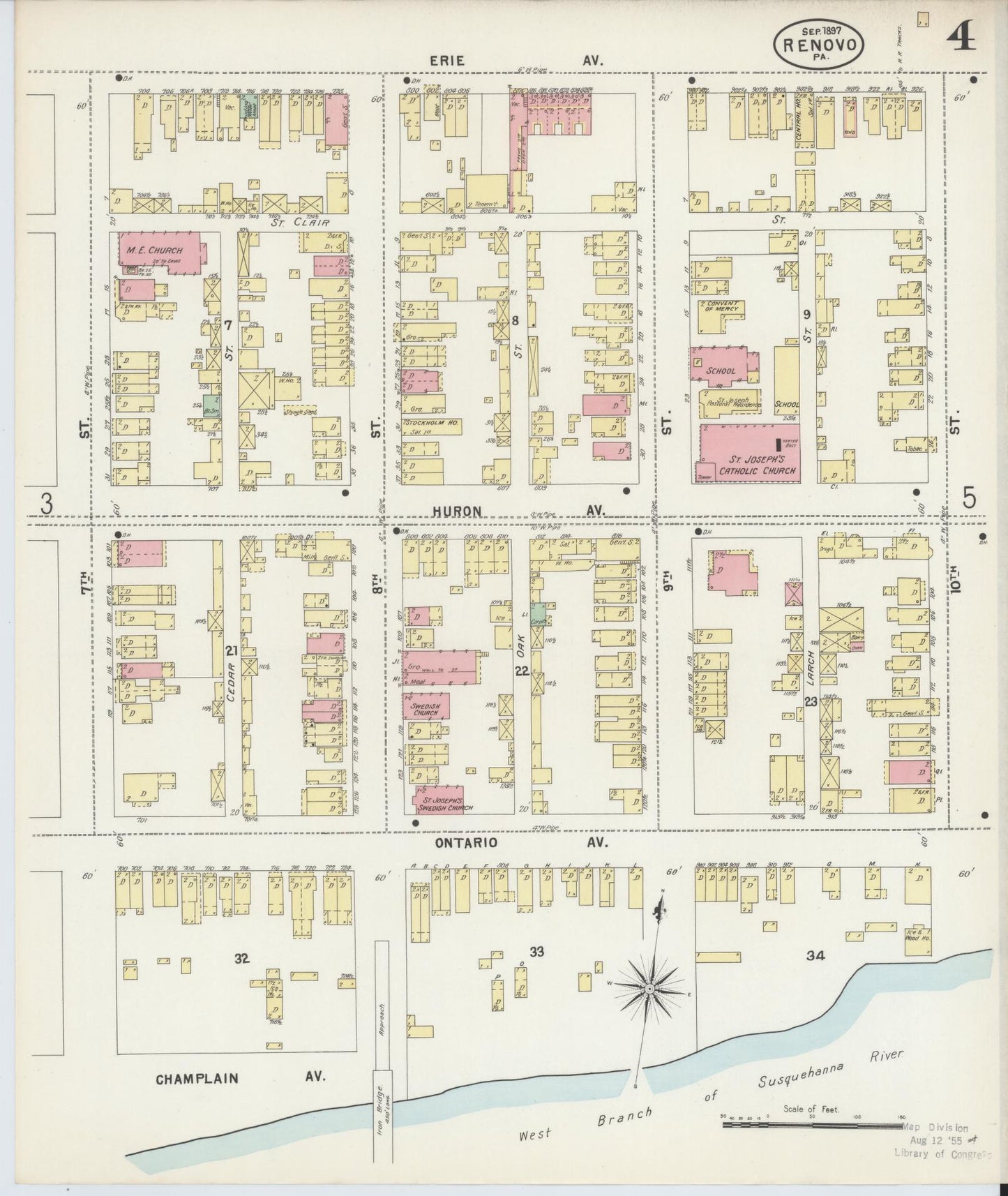 Sanborn Fire Insurance Map from Renovo, Clinton County, Pennsylvania (1897), Sheet #0004 - Complete Map Set gallery image, historic Sanborn map, vintage wall art, Pennsylvania Pennsylvania